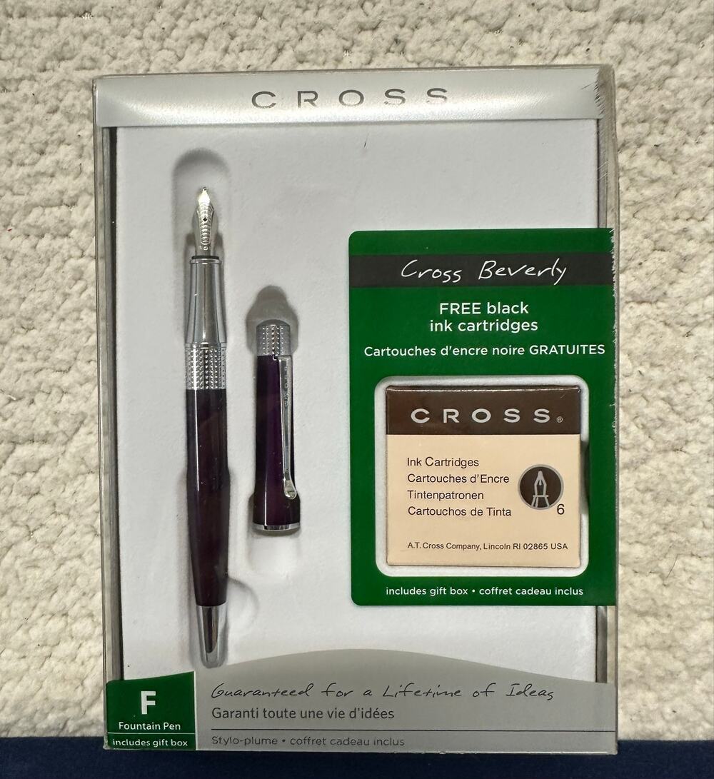Cross Bailey Black Lacquer Fountain Pen M- Nib with 6 Cross ink Cartridges